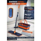Manosta Katlanabilir Ve Tekerlekli Kovalı Mop Seti. Yedek Mop Bezi Hediyeli, Kendinden Sıkmalı Mop Seti.