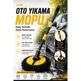 Manosta Teleskopik Saplı Mikrofiber Oto Yıkama Mopu Çizmez Araba Temizleme Fırçası Mikrofiber Bezli - Sarı