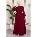 Manşeti Bağcıklı Tesettür Elbise 7121-02 Bordo - 46