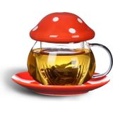 Mantar Fincanı Sevimli Cam Çay Fincanı Demlik ve Kapaklı Kawaii Mantar Kupa Seti Seramik Bardak Altlıklı Kahve Demliği 325 ml (Turuncu) - 00-Siyah - Beyaz