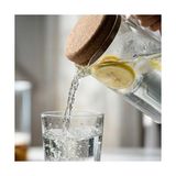 Mantar Kapaklı Borosilikat Cam Sürahi 2 Litre - Dayanıklı Minimalist Karaf ve Detoks Şişesi - 1BW-Beyaz - --