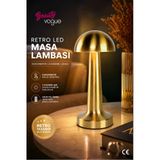 Mantar Lamba, 3 Kademeli Işık , Usb Şarjlı, Şarjlı Dokunmatik Led Lamba, Kablosuz Gece Lambası, Gold Masa Lambası, Mantar Model Lamba, Başucu