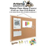 Mantar Pano Ahşap Çerçeve 45X60 Cm 1 Adet Harita Çivisi Hediyeli Duvara Monte Mantar Çerçeve Evde Okulda Büroda Ofiste