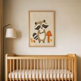 Mantarlı Sevimli Rakun Çocuk Odası Duvar Posteri Çerçeveli Tablo Duvar Dekorasyonu - 21 x 30 - Ahşap Çerçeveli