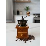 Manuel Kahve Değirmeni, Ahşap Retro El Öğütücü, Espresso ve Filtre Kahve için, Baharat Öğütücü, 20x10 cm