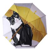 Manuel Katlanabilir Kedi Desenli Şemsiye, 95 cm Çap, Rüzgara Dayanıklı, 8 Telli, Sarı-Siyah