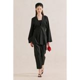 Manuka Keten Pileli Kimono Ceket Siyah - S - M