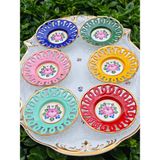 Manushum El Boyama Helezon Porselen Çay Tabağı 6 Lı Set-Renkli
