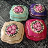 Manushum El Boyama Porselen Limoges Kare Kapaklı Kutu-Koyu Pembe - Kırmızı - Pembe