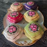 Manushum El Boyama Porselen Limoges Kare Kapaklı Kutu-Mor