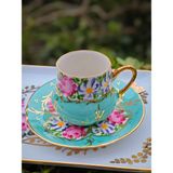 Manushum El Boyama Porselen Osmanlı Saray Kahve Fincanı-Mint 1 Adet - Mint Yeşili