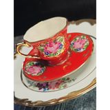 Manushum El Boyama Porselen Vintage Royal Kahve Fincanı-Kırmızı 1 Adet - Kırmızı