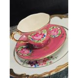 Manushum El Boyama Porselen Vintage Royal Kahve Fincanı-Koyu Pembe 1 Adet