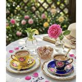 Manushum El Boyama Porselen Vintage Royal Kahve Fincanı-Lacivert 1 Adet