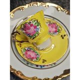 Manushum El Boyama Porselen Vintage Royal Kahve Fincanı-Limon Sarı 1 Adet