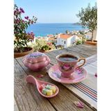 Manushum El Boyama Porselen Vintage Royal Kahve Fincanı-Pembe 1 Adet