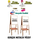 Manyetik Beyaz Yazı Tahtası, Metal Yüzey, Çift Taraflı, Şık ve Kullanışlı - Ahşap - Bej - Siyah - Seçenek 1