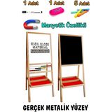 Manyetik Çift Taraflı Ahşap Yazı Tahtası, Yarım Abaküslü, Şık ve Fonksiyonel - Antrasit - Seçenek 1