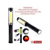 Manyetik El Feneri Mıknatıslı El Feneri Cep Projektör Mini Fener Siyah