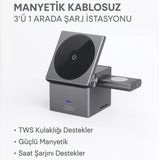 Manyetik Kablosuz 3 Ü 1 Arada Şarj İstasyonu 15W Hızlı Şarj, Telefon, Kulaklık Ve Akıllı Saat Uyumlu