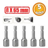 Manyetik Somun Civata Sıkma Adaptörü Çap 8 mm M8 Trapez Çatı Vidası Sıkma 8x65 mm Mıknatıslı 5 Adet
