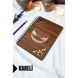 Manzara Ahşap Kapaklı Spiralli Okul Defteri - Kareli Defter - 60 Yaprak (120 Sayfa) - A5 15X21 cm