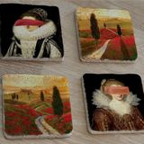 Manzaralar ve Modern Rönesans Portreleri Doğal Taş Bardak Altlığı 4'lü set - Natural Stone Coasters
