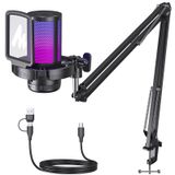 MAONO Oyun mikrofonu, USB mikrofon, gürültü önleyici kondansatör, podcast stüdyosu için PS5/PS4/Mac ile uyumlu, RGB ışıkları ile kontrol edilebilir, sessizlik düğmesi, kazanç kontrolü