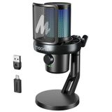 MAONO PC için Mikrofon Kablosuz, Yazılımlı USB Mikrofon, AI Ses Değiştirme, Üç Seviyeli Gürültü Engelleme, Özel RGB Işık, Sessiz, Oyun, Podcasting, Akış, Kayıt, DM40 Pro Siyah