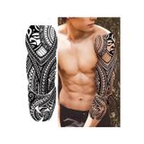 Maori Geçici Dövme Full Kol – Tribal Desenli Büyük Boy Tattoo (48x17 cm)