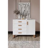 mapahomeliving Flora Bohem Serisi 4 Çekmeceli 1 Kapaklı Şifonyer Modern Tasarım Mdf Mebran Kapak Beyaz 95x90