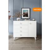 mapahomeliving Simple 4 Çekmeceli 1 Kapaklı Modern Şifonyer Beyaz Gümüş
