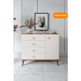 mapahomeliving Simple 4 Çekmeceli 1 Kapaklı Modern Şifonyer Ekru Ceviz