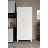 mapahomeliving Simple Sp4190 Çok Amaçlı Dolap 4 Kapaklı Mutfak Dolabı Balkon Dolabı Kiler Banyo Dolabı Ayakkabılık Beyaz Gold