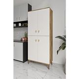mapahomeliving Simple Sp4190 Çok Amaçlı Dolap 4 Kapaklı Mutfak Dolabı Balkon Dolabı Kiler Banyo Dolabı Ayakkabılık Ekru Ceviz