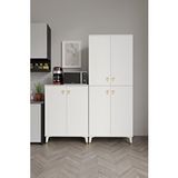 mapahomeliving Simple Sp6190 Çok Amaçlı Dolap 6 Kapaklı Mutfak Dolabı Balkon Dolabı Kiler Banyo Dolabı Ayakkabılık Beyaz Gold