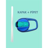 Maped 580 ml ve 430 ml Mavi Renkli Yedek Kapak + Pipet Plastik Matara Seti