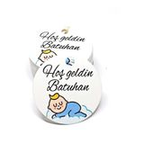 Mapi Isim Baskılı Hoş Geldin Bebek Kartı / Erkek Bebek Temalı 48 Adet Etiket (3,8 Cm)