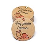 Mapi Isim Baskılı Hoş Geldin Bebek Kartı / Kız Bebek Temalı 48 Adet Kraft Etiket (3,8 Cm)