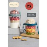 MappleHome GoMIX Duo 2'li 600ml-500ml Müsli Kabı, Yoğurt Kabı, Salata ve Atıştırmalık Kutusu