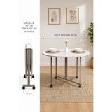 Maq Home Ada Mini Yuvarlak Katlanır Tekerlekli Masa 100 cm Traverten Desenli Çok Amaçlı