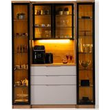 Maq Home Breda +2 Yan Modüllü Led Aydınlatmalı Kahve Köşesi ve Çok Amaçlı Dolap - Ahşap - Beyaz