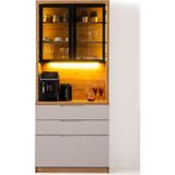 Maq Home Breda LED Aydınlatmalı Vitrinli Çekmeceli Kahve Köşesi Ana Modül 90 cm - Ahşap - Beyaz