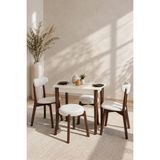 Maq Home Mini 4 Kişilik Açılır Mutfak Masası Takımı 60X90 Mdf 2 Sandalye 2 Puf Tabure Ekru Ceviz (1 Masa + 2 Sandalye + 2 Tabure) - Krem - Ceviz