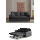 Maq Home Nehir Ikili Kanepe Açılır Yataklı Çift Kişilik Yatağa Dönüşen Loveseat Kırlentli Antrasit