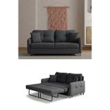 Maq Home Nehir Ikili Kanepe Açılır Yataklı Çift Kişilik Yatağa Dönüşen Loveseat Kırlentli Antrasit