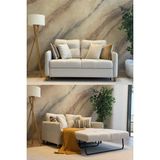 Maq Home Nehir Ikili Kanepe Açılır Yataklı Çift Kişilik Yatağa Dönüşen Loveseat Kırlentli Krem