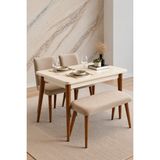 Maq Home Netha 70X110 Açılır Mutfak Masası Takımı Lake Mdf 4 Kişilik 2 Sandalye 1 Bench Ahşap Ayaklı Krem Ceviz - Krem - Ceviz
