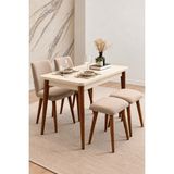 Maq Home Netha 70X110 Açılır Mutfak Masası Takımı Lake Mdf 4 Kişilik 2 Sandalye 2 Tabure Ahşap Ayaklı Krem Ceviz - Krem - Ceviz