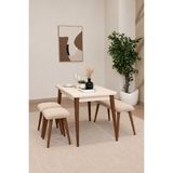 Maq Home Netha 70X110 Açılır Mutfak Masası Takımı Lake Mdf 4 Kişilik 2 Tabure 1 Bench Ahşap Ayaklı Krem Ceviz - Krem - Ceviz